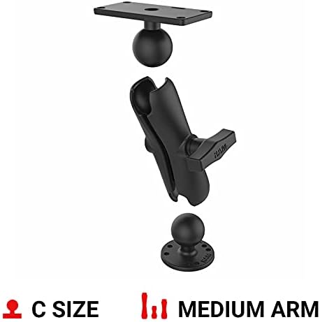 Fish Finder Mount for Humminbird Helix 7, Heavy Duty Drill-Down Marine Electronics Mount with Medium Arm and Rectangular Plate RAM-202-24-202U