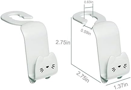 Light Grey Cute Cat Car Seat Headrest Hooks, 2 Pack 360 Rotation Universal Car Purse Hook with Phone Holder, 44LBS Heavy Duty Vehicle Hanger for Bags Coats Groceries