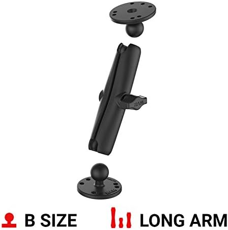 Drill-Down Mount with Double Socket Arm and Dual 2.5" Round AMPS Plates, B Size 1" Ball Mount for Vehicle, Marine & Industrial Device Mounting RAM-B-101U-C