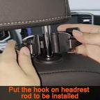 2 in 1 Car Headrest Hook with Cell Phone Holder, Universal for Purses and Bags, 360 Rotation, Silver