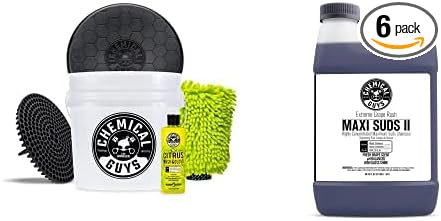 CWS_1010_64BK Car Wash Detailing Bucket, Mitt & Accessories Bundle (6 Items) Featuring Maxi-Suds II Foaming Car Wash Soap 64 oz (.5 Gal) Grape Scent - Works on Cars, Trucks, SUVs, & More
