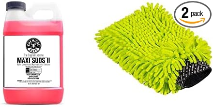 CWS_101_64M Car Wash Starter Bundle - Maxi-Suds II Foaming Car Wash Soap, 64 oz (Half Gallon), Cherry Scent + Green Chenille Wash Mitt (2 Items) Works on Cars, Trucks, SUVs, RVs & More