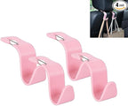 4-Pack 360° Rotating Universal Car Headrest Hooks, Car Organizer Hanger Storage Hooks for Bag Purse Cloth Grocery Universal Fit with Clip Pink