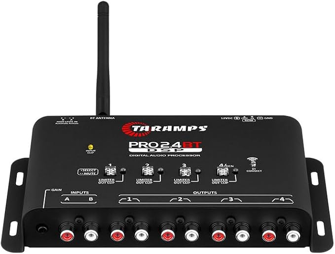 Pro 2.4 BT Bluetooth DSP Crossover Full, Digital Signal Processor, Car Audio Equalizer with App, Gain up to 9V, 15 Band Graphic Equalization, 12 preset EQ, 2 in and 4 Out, High Level Input