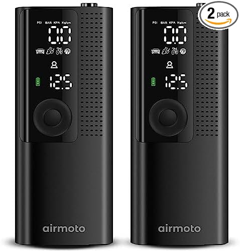 Tire Inflator Portable Air Compressor - Air Pump For Car Tires with Digital Pressure Gauge, LED Light and Auto Shut-Off Function - Cordless Pump for Car, Motorcycle, Bicycle, Ball (Pack of 2)