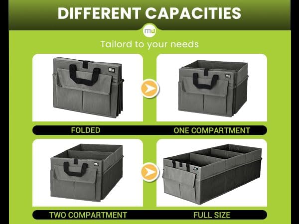 Trunk Organizer for Car, 12 Pockets Sturdy Car Organizer for SUV, Non-Slip Bottom, Folded Trunk Storage Organizer for Sedans, Van, Jeep, Grocery, Large 3 Compartments, Dark Gray 32"×13"×10"