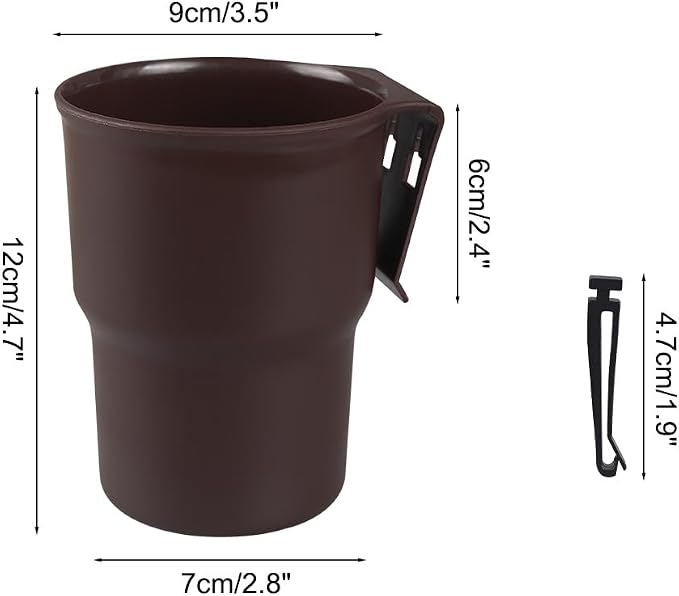Car Cup Holder Hook, Wear-Resistant Auto Drink Holder 3.54'' Caliber Window Door Cup Holder with Ventilation Clip for Coffee Water Bottles Key Coin Brown