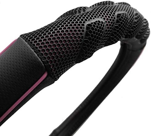car Steering Wheel Cover Faux Leather Massage Universal fit 3D Honeycomb Hole Anti-Slip Sporty 15 Inches (Pink Black)