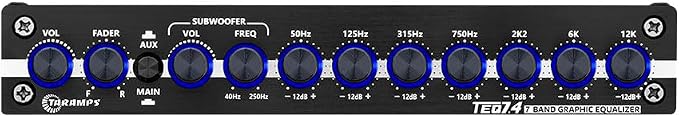 TEQ 7.4 Pro Car Audio Systems 7 Band Graphic Equalizer EQ Blue Lighting Advance Capability Input Channel Adjustment Main Volume Control Adjustable Subwoofer Volume with LPF