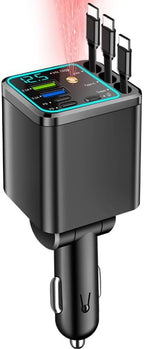 7 in 1 Retractable Car Charger,102W Star Lights Fast Charging Car Charger | Car Charger USB C,Car Accessories,Voltage Smart Display,3 Retractable Type-C Cables for iPhone 17 Pro/16/15,Galaxy S26,Pixel