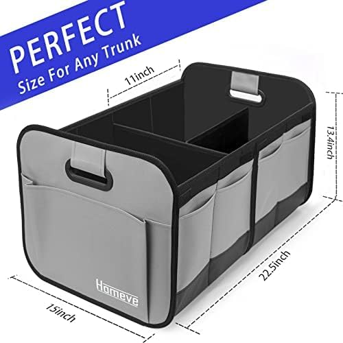 Car Trunk Organizer for SUV, 18.5Gal Large Capacity No-Sag Heavy Duty, Foldable Waterproof Anti-Slip Storage with 12 Pockets, Fit Sedan, Truck, Universal Car Accessories, Grey, 2 Compart,Large