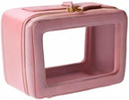 Toiletry bag waterproof cosmetic organizer with handle large opening for travelling (Pink)