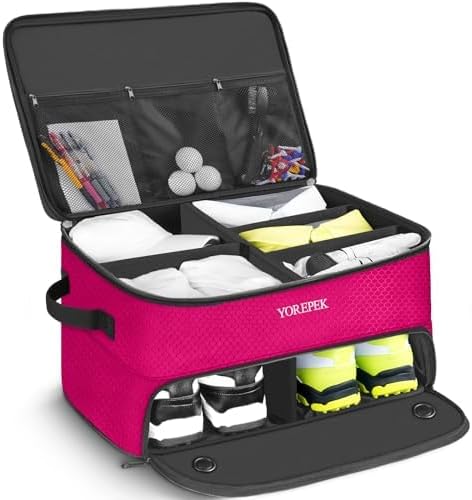 2 Layer Golf Trunk Organizer, Golf Gifts for Men with Separate Ventilated Compartment for 2 Pair Shoes, Waterproof Car Trunk Locker for Balls, Tees, Clothes, Gloves, Gifts for Golfers