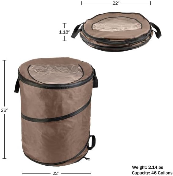 Outdoor Trash Can - 46-Gallon Collapsible Garbage Can with 3 Stakes - Pop Up Trash Can for Camping, Storage, or Yard Waste Outdoors (Beige)