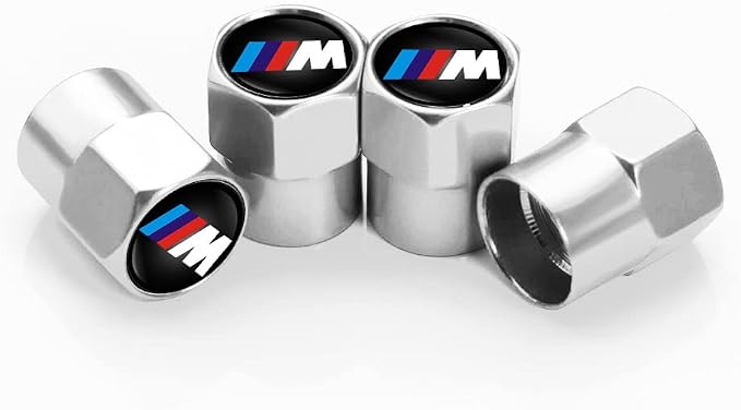 Aluminum Alloy Car Tire Valve Stem Caps Compatible with BMW M M2 M4 M5 M6 M8 X1 X2 X3 X5 X6 M135i M240i Z4 328i X7 Anti-Corrosion Dustproof Car Wheel Men and Women Gift Car Accessories (Silvery)