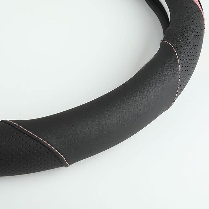 Car Steering Wheel Cover, Leather Steering Wheel Cover Pink Universal 14.5-15 Inch Microfiber Leather Anti-Slip Breathable Auto Steering Wheel Covers for Men Women (Black&Pink)