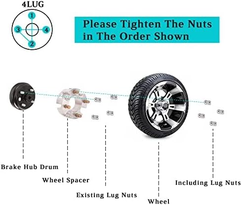 2 Inch Golf Cart Wheel Spacers Kit with Lug Nuts - for Yamaha,Club Car,EZGO, 4x4 Bolt Pattern, 68mm Hub Bore, 1/2-20 Studs, CNC Aluminum, 4 Pack Wheel Hub Adapters