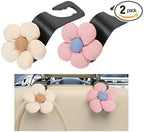 2PCS Car Seat Headrest Hook, Cute Flower Vehicle Backseat Purse Handbag Storage Hanger, Floral Auto Seat Back Holder Hook for Coat Umbrella Grocery, Universal for Vehicles (Beige/Pink)