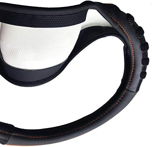 car Steering Wheel Cover Faux Leather Massage Universal fit 3D Honeycomb Hole Anti-Slip Sporty 15 Inches (Orange Black)