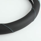 Car Steering Wheel Cover, Leather Steering Wheel Cover Blue Universal 14.5-15 Inch Microfiber Leather Anti-Slip Breathable Auto Steering Wheel Covers for Men Women (Black&Blue)