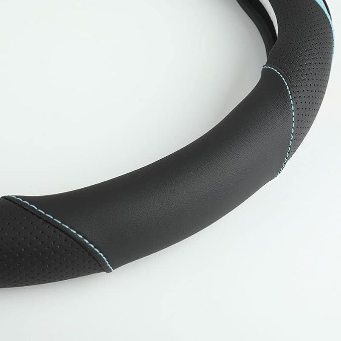 Car Steering Wheel Cover, Leather Steering Wheel Cover Blue Universal 14.5-15 Inch Microfiber Leather Anti-Slip Breathable Auto Steering Wheel Covers for Men Women (Black&Blue)