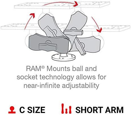Marine Electronics Mount, C Size 1.5" Ball with Short Arm, Drill-Down Mount for Fish Finders & Chartplotters, 6.25" x 2" Plate RAM-111U-B