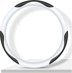 Leather Car Steering Wheel Cover, Elegant, Fashionable, Comfortable, Non-Slip, Breathable, Universal 15 inch, Black and White