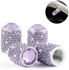 Car Wheel Tire Valve Caps, 4 PCS Bling Tire Valve Caps, Crystal Tire Caps Shinny Rhinestone for Women, Universal Car Dustproof Tire Valve Caps for Cars, Trucks, SUV and Motorcycles (Purple)