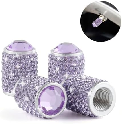 Car Wheel Tire Valve Caps, 4 PCS Bling Tire Valve Caps, Crystal Tire Caps Shinny Rhinestone for Women, Universal Car Dustproof Tire Valve Caps for Cars, Trucks, SUV and Motorcycles (Purple)