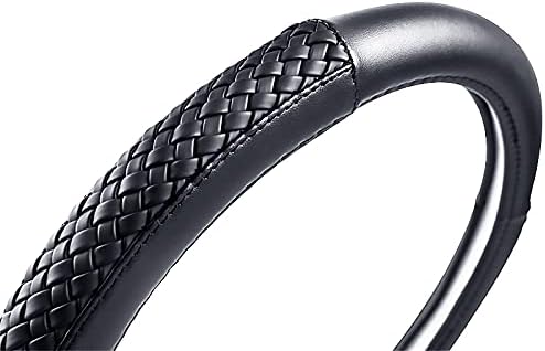 car Steering Wheel Cover Faux Leather Massage Universal fit 3D Honeycomb Hole Anti-Slip Sporty 15 Inches (Sliod Black Woven)