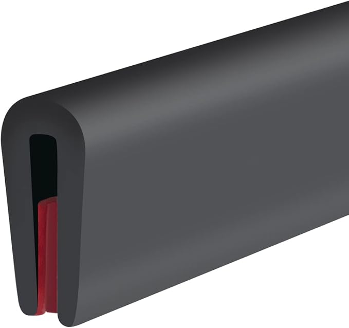 Rubber Edge Trim, Self-Adhesive Rubber Edge Protector for Sheet Metal, EPDM Material, Fit 1/16"(1.0mm), Length 100Ft, Black Color, U Channel Edge Trim