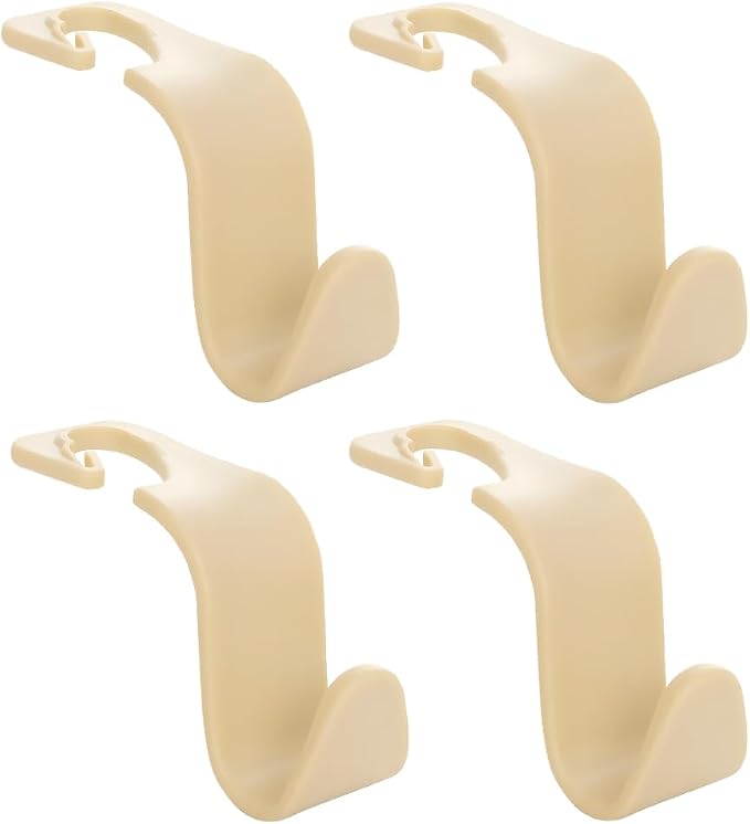 Car Seat Headrest Hook, 4PCS Vehicle Seat Back Hanger Storage Organizer for Handbag Purse Coat, Auto Interior Headrest Hook, Universal for SUV Automobile Truck (Beige)