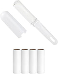 Travel Lint Roller Mini Refillable On the Go Lint Roller with Cover and 4 Refills Total 150 Extra Sticky Sheets for Pet Hair Lint Remover for Clothes (White)