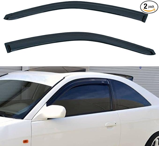 Set of 2 Front JDM Smoke Sun/Rain Guard Outside Mount Tape-On Acrylic Window Visors Compatible with 01-05 Civic 2-Door Coupe
