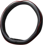 Flat Bottom Steering Wheel Cover Anti-Slip,Safety,Soft,Breathable,Durable,Full Surround,Comfortable Grip Microfiber Leather (D-Shape,Black Red)