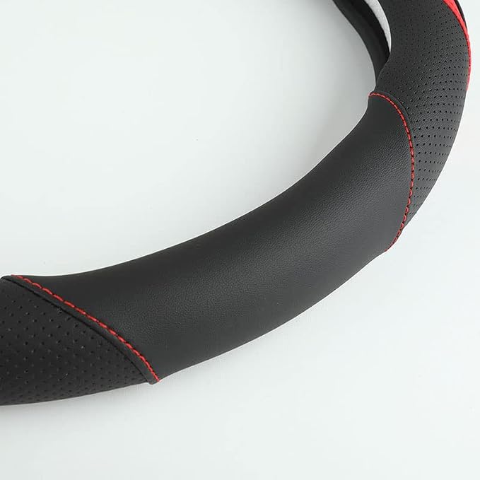 Car Steering Wheel Cover, Leather Steering Wheel Cover Red Universal 14.5-15 Inch Microfiber Leather Anti-Slip Breathable Auto Steering Wheel Covers for Men Women (Black&Red)