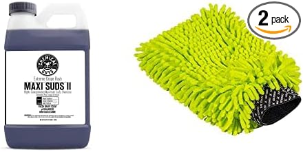 CWS_1010_64M Car Wash Starter Bundle - Maxi-Suds II Foaming Car Wash Soap, 64 oz, Grape Scent + Green Chenille Wash Mitt (2 Items) Works on Cars, Trucks, SUVs, RVs & More