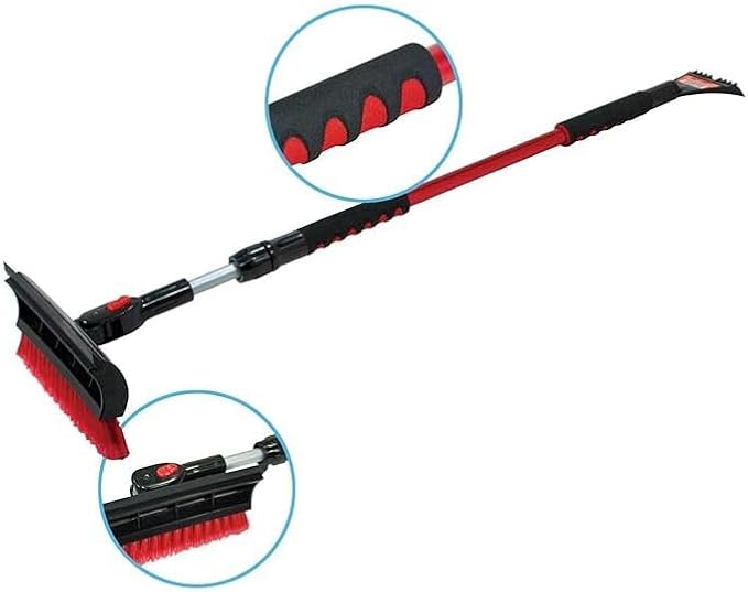 Bigfoot 60" Telescoping Snowbroom and Ice Scraper - One Touch Pivoting Head and Enhanced Foam Grip