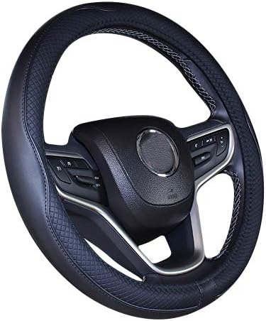 Universal Standard Size Steering Wheel Cover Anti-Slip,Safety,Soft,Breathable,Durable,Full Surround,Comfortable Grip Microfiber Leather (14.5-15 inch,Black)