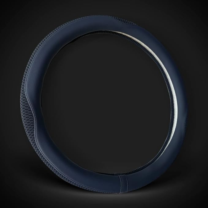 Car Steering Wheel Cover, Universal 15 inch, The Latest Microfiber Leather Breathable Technology Fabric, Non-Slip, Comfortable, Warm in Winter and Cool in Summer, Blue