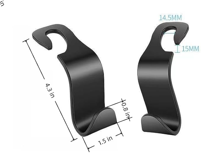 Car Seat Headrest Hook, Black | S-Shaped Design