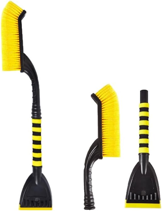 27” Snow Brush & Detachable Ice Scraper 2-in-1, Scratch-Free Split Bristles, Extendable 27-39” EVA Foam Grip, PVC Squeegee Snow Shovel with Guide Channel for Car Windshield/Truck/SUV