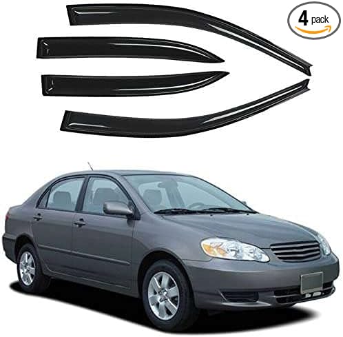 Tape-On Window Visors 4-Piece for 2003-2008 Corolla Sun Rain Guard Shield Shade Smoke 94620