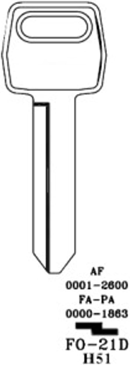 JMA FO-21DE Key blank Replacement for Ford H51 Primary (50-Pack), Nickel
