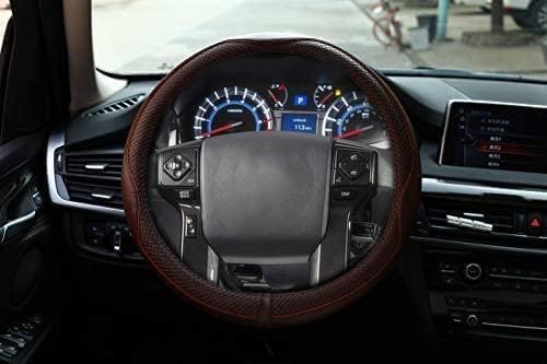 Steering Wheel Covers Universal 15.75 inch - Genuine Leather, Breathable, Anti Slip & Odor Free (Coffee, L(15" 1/2-16"))