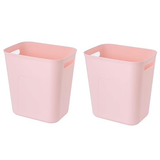 Plastic Small Trash Can Wastebasket, Garbage Container Basket for Bathrooms, Laundry Room, Kitchens, Offices, Kids Rooms, Dorms, 3.5 Gallon, Pink, 2 Pack | Compact Sturdy Garbage Can for Bathroom, Laundry Room, Kitchen, Office, Kids Room, Dorm,...