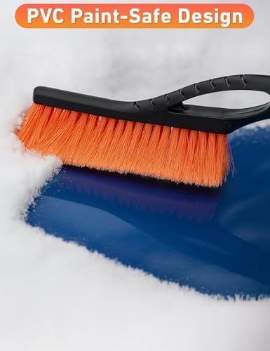 27" Aluminum Ice Scrapers for Car Windshield | Car Snow Scraper Window and Snow Brush with Ergonomic Foam Grip Winter Accessories (Orange)