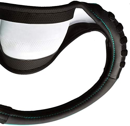 car Steering Wheel Cover Faux Leather Massage Universal fit 3D Honeycomb Hole Anti-Slip Sporty 15 Inches (Mint Green Black)