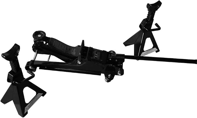 2.5 Ton Car Truck Floor Jack Service Heavy Duty Steel Hydraulic Low | Profile Jack with 2 Jack Stands Tire Repair Kit for Garages Automotive Repair Shops Lifting Range 3.3"-15"