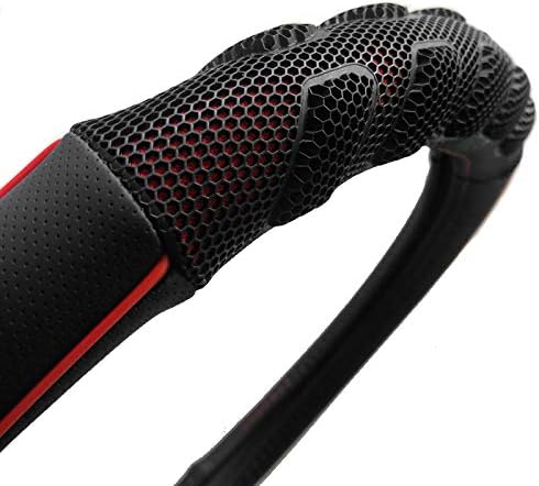 car Steering Wheel Cover Faux Leather Massage Universal fit 3D Honeycomb Hole Anti-Slip Sporty 15 Inches (Red Black)